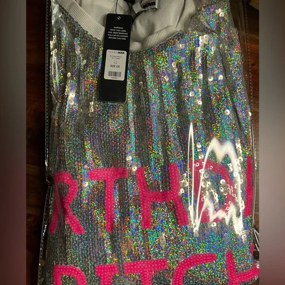 Fashion Nova Birthday B***h Sliver Sequin Mini Dress - Picture 8 of 14
